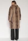Brązowy Płaszcz Futro z Szerokim Kołnierzem i Kieszeniami Ezinda