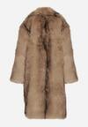 Brązowy Płaszcz Futro z Szerokim Kołnierzem i Kieszeniami Ezinda