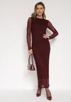 Bordowa Dopasowana Sukienka Koronkowa z Długim Rękawem Zenika