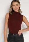 Bordowy Bawełniany Top o Dopasowanym Kroju z Półgolfem Unarisa