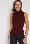 Bordowy Bawełniany Top o Dopasowanym Kroju z Półgolfem Unarisa