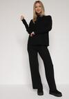 Czarny Sweterkowy Komplet Sweter z Półgolfem i Szerokie Spodnie Alatusa