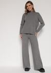 Szary Sweterkowy Komplet Sweter z Półgolfem i Szerokie Spodnie Alatusa
