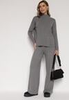 Szary Sweterkowy Komplet Sweter z Półgolfem i Szerokie Spodnie Alatusa