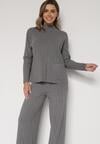 Szary Sweterkowy Komplet Sweter z Półgolfem i Szerokie Spodnie Alatusa