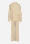 Beżowy Sweterkowy Komplet Sweter z Półgolfem i Szerokie Spodnie Alatusa