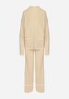 Jasnobeżowy Dzianinowy Komplet Szerokie Spodnie i Sweter z Kieszonkami i Lamówką Wedisena