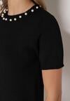 Czarna Trapezowa Sukienka Sweterkowa Ozdobiona Perełkami Eletusa