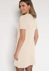 Jasnobeżowa Trapezowa Sukienka Sweterkowa Ozdobiona Perełkami Eletusa