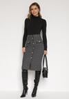 Czarno-Biała Ołówkowa Tweedowa Spódnica w Kraciasty Wzór z Guzikami Anitusa