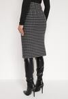 Czarno-Biała Ołówkowa Tweedowa Spódnica w Kraciasty Wzór z Guzikami Anitusa