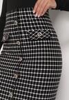 Czarno-Biała Ołówkowa Tweedowa Spódnica w Kraciasty Wzór z Guzikami Anitusa
