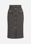 Czarno-Biała Ołówkowa Tweedowa Spódnica w Kraciasty Wzór z Guzikami Anitusa