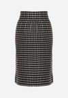 Czarno-Biała Ołówkowa Tweedowa Spódnica w Kraciasty Wzór z Guzikami Anitusa