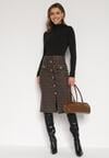 Czarno-Beżowa Ołówkowa Tweedowa Spódnica w Kraciasty Wzór z Guzikami Anitusa