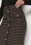 Czarno-Beżowa Ołówkowa Tweedowa Spódnica w Kraciasty Wzór z Guzikami Anitusa