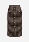 Czarno-Beżowa Ołówkowa Tweedowa Spódnica w Kraciasty Wzór z Guzikami Anitusa