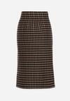 Czarno-Beżowa Ołówkowa Tweedowa Spódnica w Kraciasty Wzór z Guzikami Anitusa