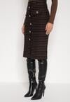 Czarna Ołówkowa Tweedowa Spódnica w Kraciasty Wzór z Guzikami Anitusa
