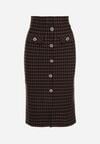Czarna Ołówkowa Tweedowa Spódnica w Kraciasty Wzór z Guzikami Anitusa