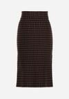 Czarna Ołówkowa Tweedowa Spódnica w Kraciasty Wzór z Guzikami Anitusa