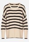 Czarno-Kremowy Sweter o Kroju Oversize z Motywem Pasków Irtusa