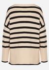 Czarno-Kremowy Sweter o Kroju Oversize z Motywem Pasków Irtusa