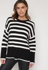 Biało-Czarny Sweter o Kroju Oversize z Motywem Pasków Irtusa