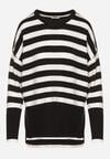 Biało-Czarny Sweter o Kroju Oversize z Motywem Pasków Irtusa