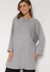 Szara Sweterkowa Sukienka o Kroju Oversize z Cyrkoniami Tusalia