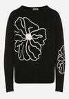 Czarny Sweter Ozdobiony Haftowanymi Kwiatami Halatusea