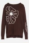 Brązowy Sweter Ozdobiony Haftowanymi Kwiatami Halatusea
