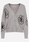 Szary Kardigan na Guziki w Haftowane Kwiaty Tustara
