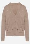 Beżowy Rozpinany Kardigan w Kropki Tusvanea