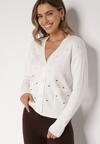 Biały Rozpinany Kardigan w Kropki Tusvanea