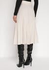 Beżowa Rozkloszowana Plisowana Spódnica Dzianinowa Tussana