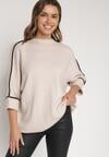 Beżowy Sweter z Kontrastową Lamówką Tuselle