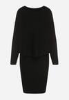 Czarny Dzianinowy Komplet Prążkowany Sukienka i Sweter o Kroju Nietoperz Wederela