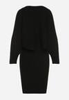 Czarny Dzianinowy Komplet Prążkowany Sukienka i Sweter o Kroju Nietoperz Wederela