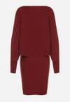Czerwony Dzianinowy Komplet Prążkowany Sukienka i Sweter o Kroju Nietoperz Wederela