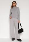 Szare Dzianinowe Spodnie o Szerokim Kroju ze Sznurkami Melatusa