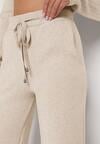 Jasnobeżowe Dzianinowe Spodnie o Szerokim Kroju ze Sznurkami Melatusa