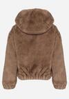Jasnobrązowa Futrzana Kurtka Bomberka z Kapturem i Ozdobną Imitacją Kieszeni Awedalia