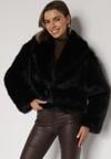 Czarna Kurtka Futrzana z Ozdobnym Kołnierzem Wedoria