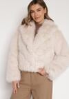 Beżowa Kurtka Futrzana z Ozdobnym Kołnierzem Wedoria
