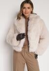 Beżowa Kurtka Futrzana z Ozdobnym Kołnierzem Wedoria