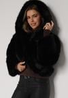 Czarna Futrzana Kurtka z Nieodpinanym Kapturem Zetena