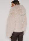 Beżowa Futrzana Kurtka z Nieodpinanym Kapturem Zetena