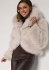 Beżowa Futrzana Kurtka z Nieodpinanym Kapturem Zetena