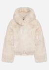 Beżowa Futrzana Kurtka z Nieodpinanym Kapturem Zetena